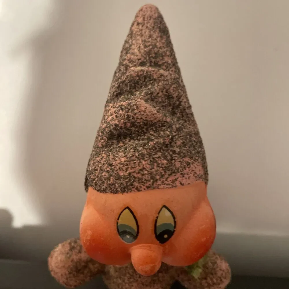 Vintage Christmas Elf Gnome Glittered Decoration Ornament Paper Mache